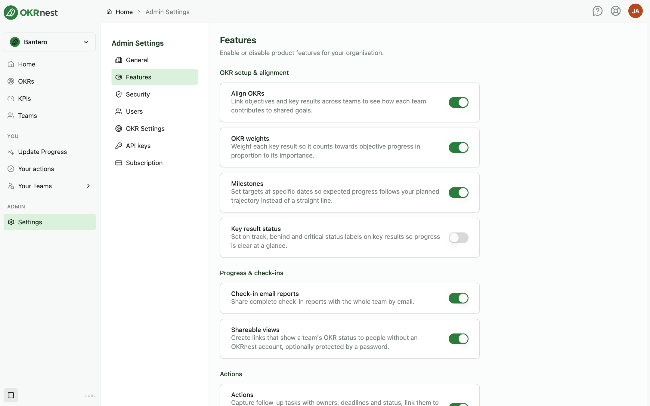 The Features section listing optional modules with switches