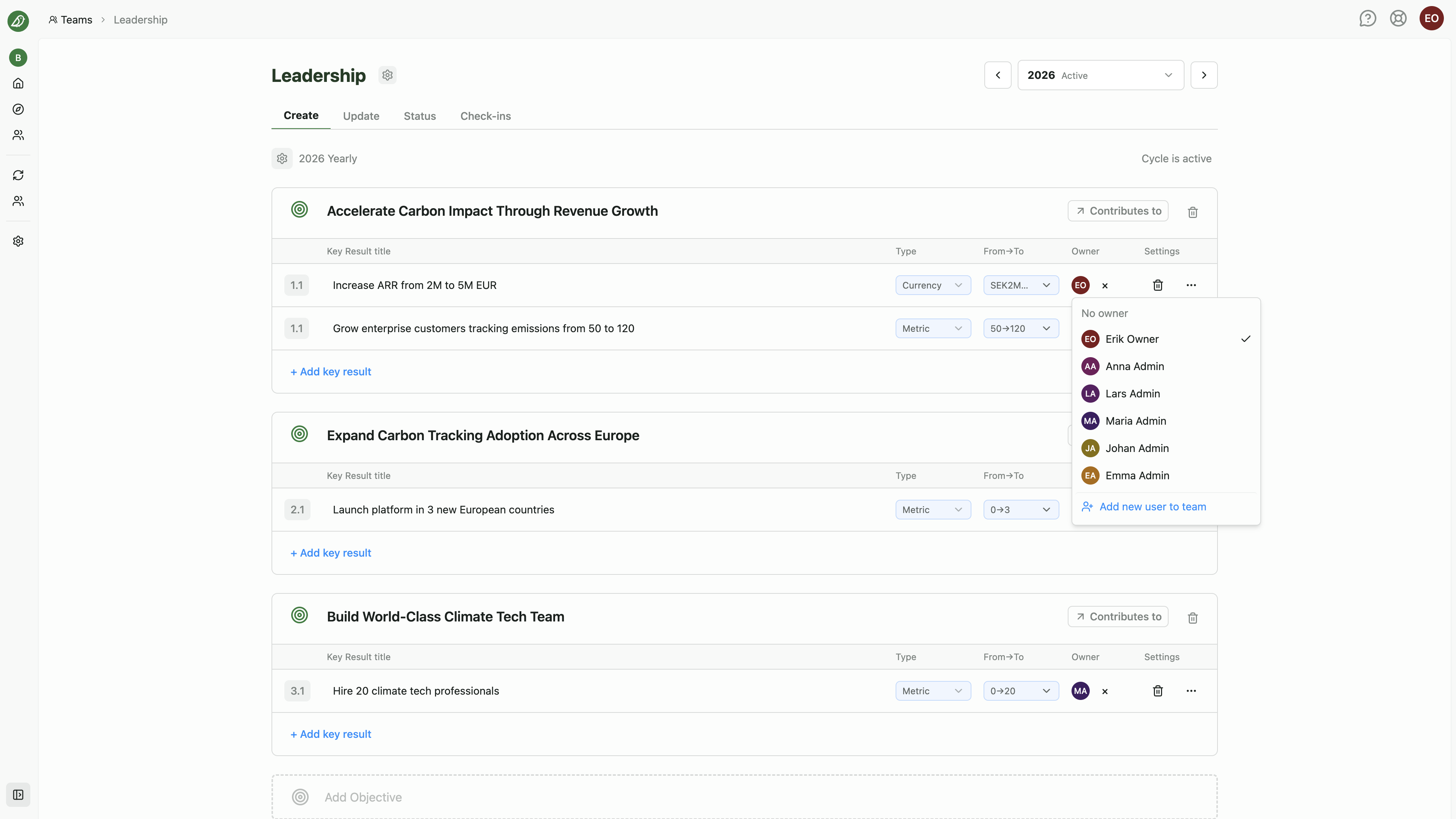 The owner dropdown showing team members with avatars