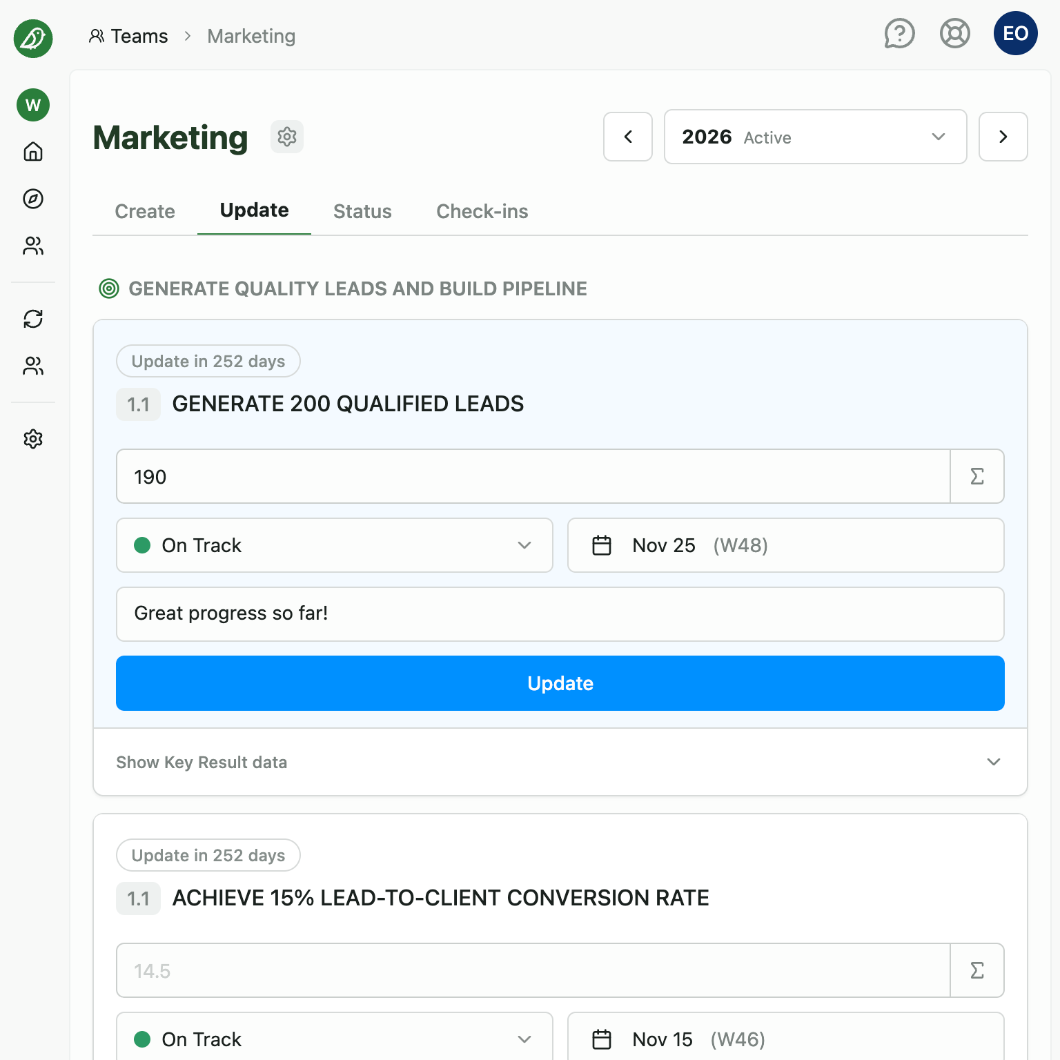 Update Key Results in OKRnest