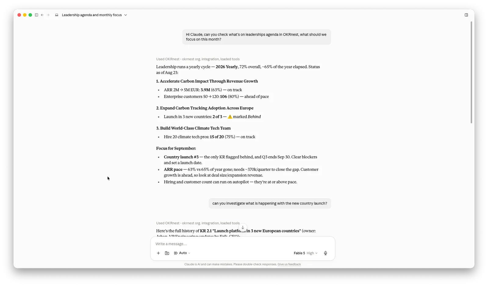 OKRnest MCP server connected to an AI assistant