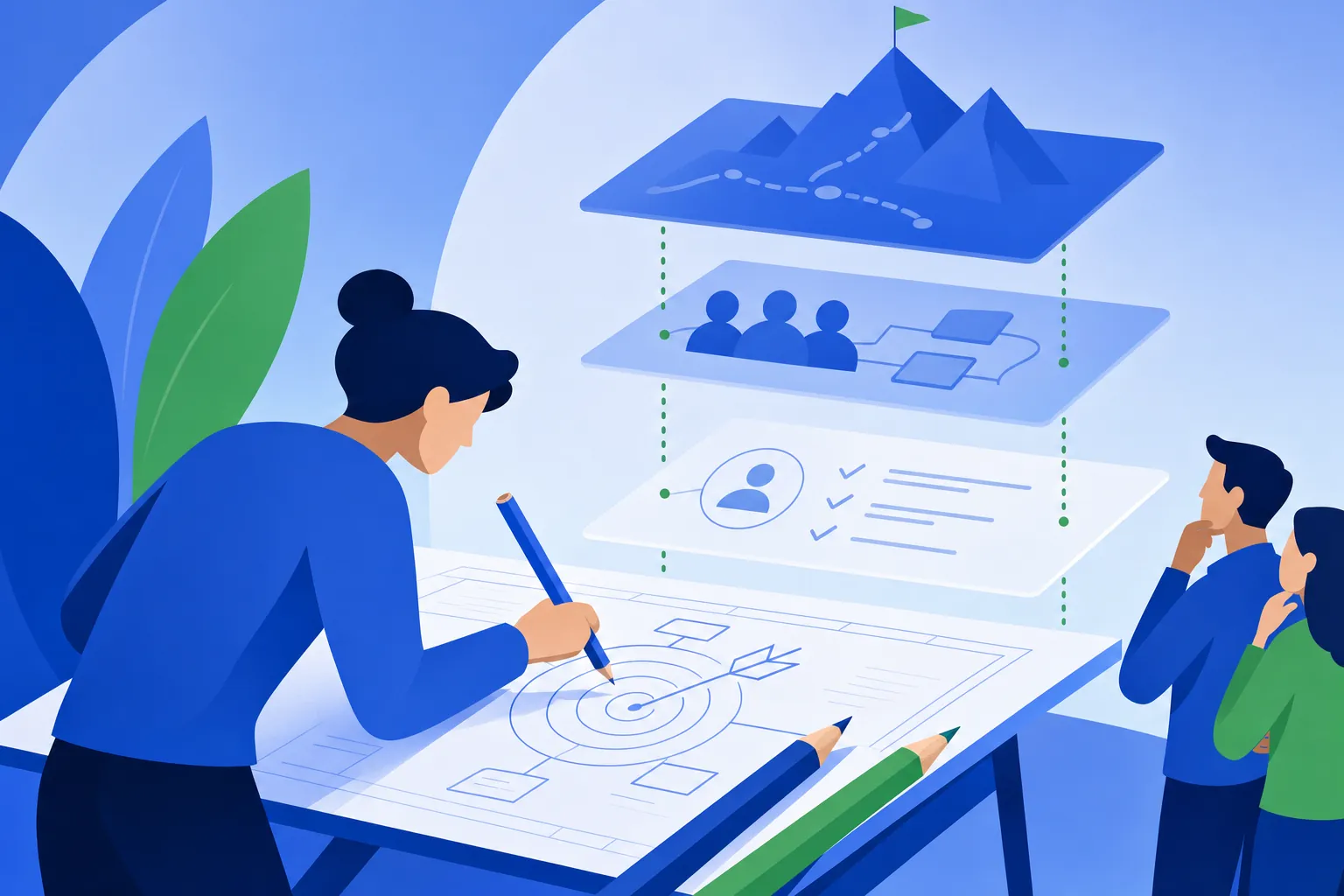 Planering och kartläggning av OKR-strategi med objectives och key results i flera lager